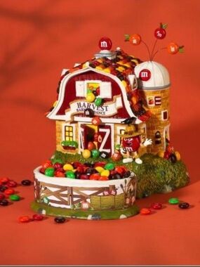 VTG Rare Dept 56 M&M Harvest Barn Lighted House Candy Dish